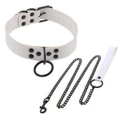 Adjustable BDSM Collar with Leash – Rivet Choker and Steel Chain Set for Couples Roleplay and Bondage Play - Passion Pulse Adult