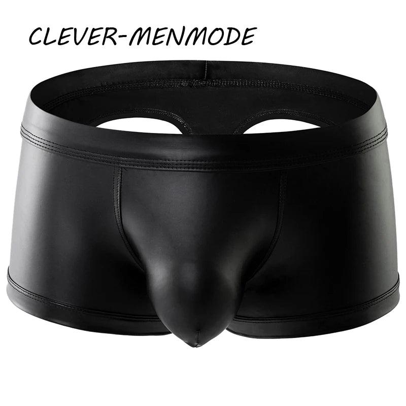 Men's Sexy PU Open Buttocks Boxers – U Convex G-String & Faux Leather Open Back Hip Panties - Passion Pulse Adult
