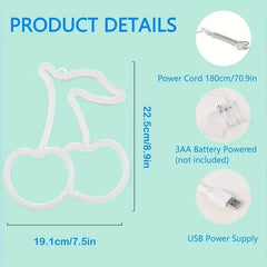 Cherry Neon Light Sign | Cute LED Wall Decor for Home, Bar, Restaurant & Party | Battery & USB Powered - Passion Pulse Adult