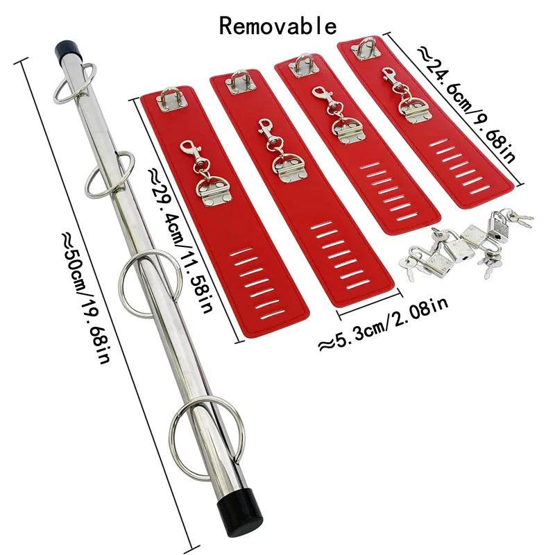 Adjustable BDSM Spreader Bar with Handcuffs and Leg Cuffs – Restraint Kit for Couples Roleplay and Fetish Play - Passion Pulse Adult