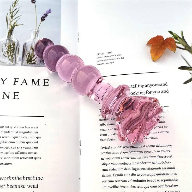 Pink Rose Glass Dildo - Elegant Flower-Shaped Pleasure Toy - Passion Pulse Adult