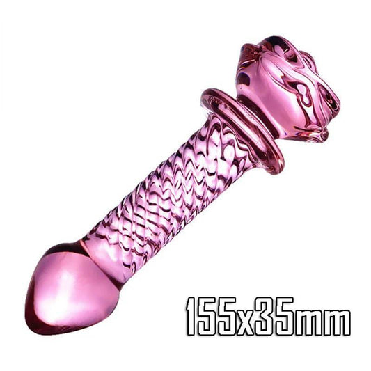 Pink Rose Glass Dildo - Elegant Flower-Shaped Pleasure Toy - Passion Pulse Adult