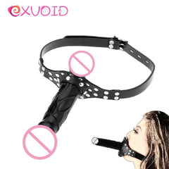 EXVOID Slave Restraint Realistic Penis Gag Mouth Plug BDSM Bondage Head Strapon Open Mouth Gag Adult Game - Passion Pulse Adult