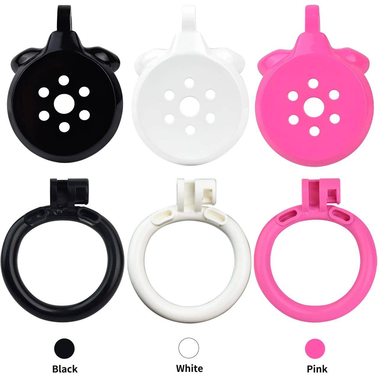 Pink/Black/White Adjustable Mini Metal Chastity Cage with Lock - BDSM Male Slave Cock Ring for Fetish Roleplay and Sissy Bondage Play - Passion Pulse Adult