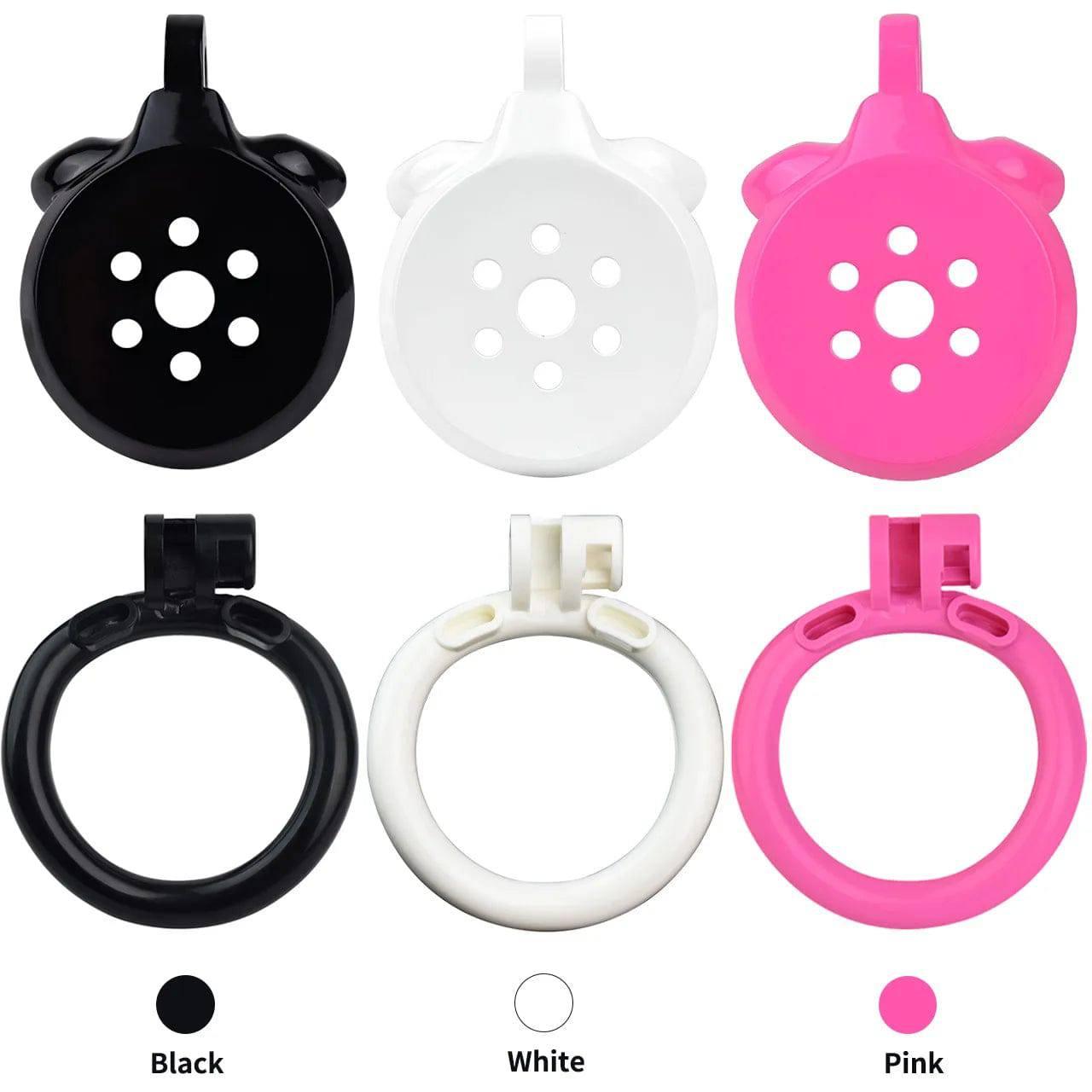 Pink/Black/White Adjustable Mini Metal Chastity Cage with Lock - BDSM Male Slave Cock Ring for Fetish Roleplay and Sissy Bondage Play - Passion Pulse Adult