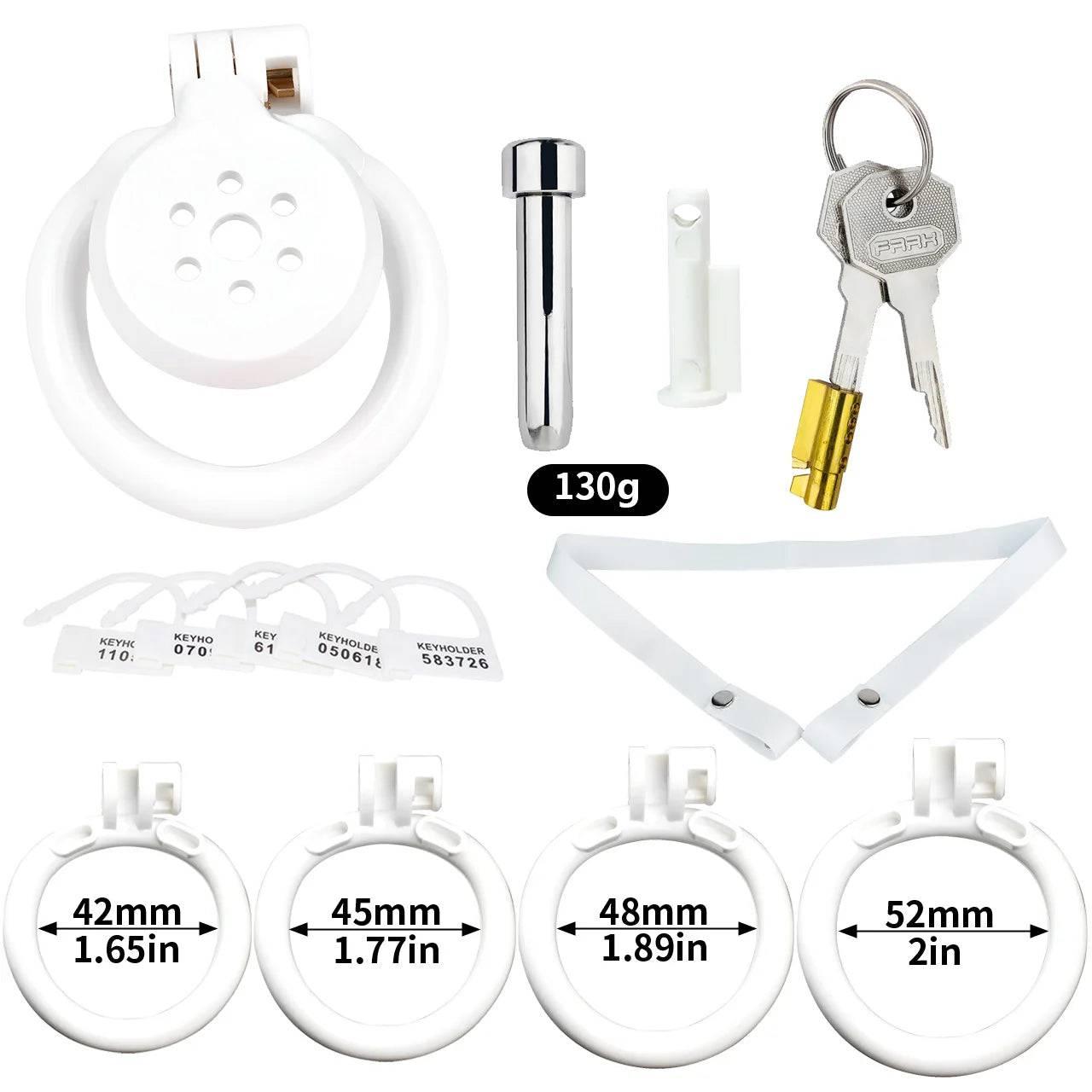 Pink/Black/White Adjustable Mini Metal Chastity Cage with Lock - BDSM Male Slave Cock Ring for Fetish Roleplay and Sissy Bondage Play - Passion Pulse Adult