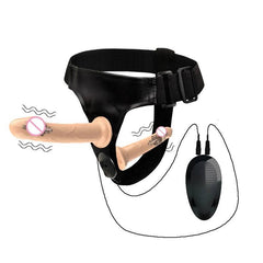 Double Penis Realistic Dildo Vibrator: Ultra Elastic Strap-On Harness for Women - Adult Sex Toy for Lesbians - Passion Pulse Adult