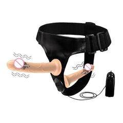 Double Penis Realistic Dildo Vibrator: Ultra Elastic Strap-On Harness for Women - Adult Sex Toy for Lesbians - Passion Pulse Adult