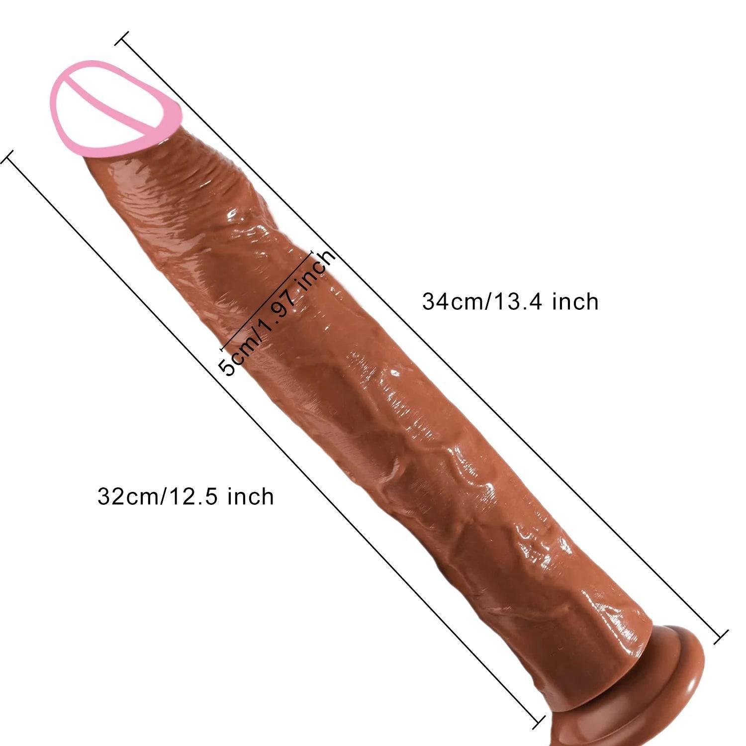 13-Inch Realistic Dildo with Strong Suction Cup - Black Jelly Adult Toy - Passion Pulse Adult