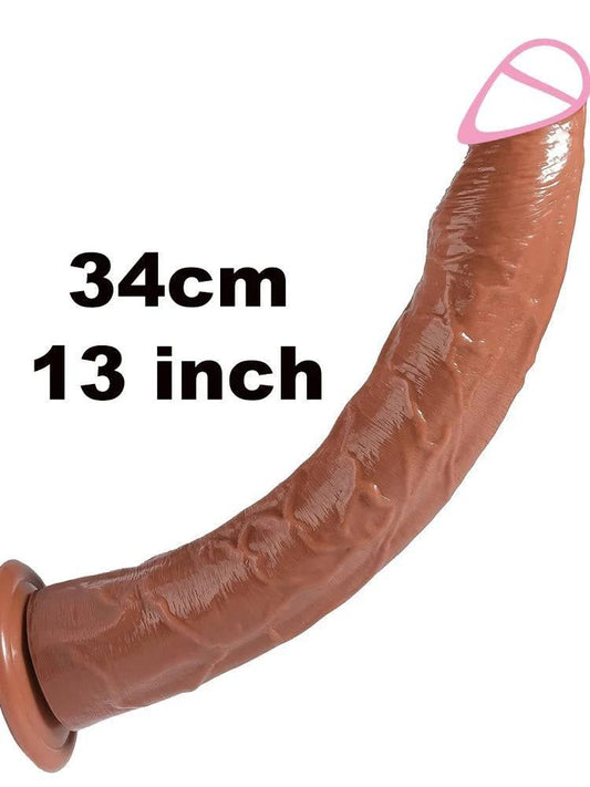 13-Inch Realistic Dildo with Strong Suction Cup - Black Jelly Adult Toy - Passion Pulse Adult