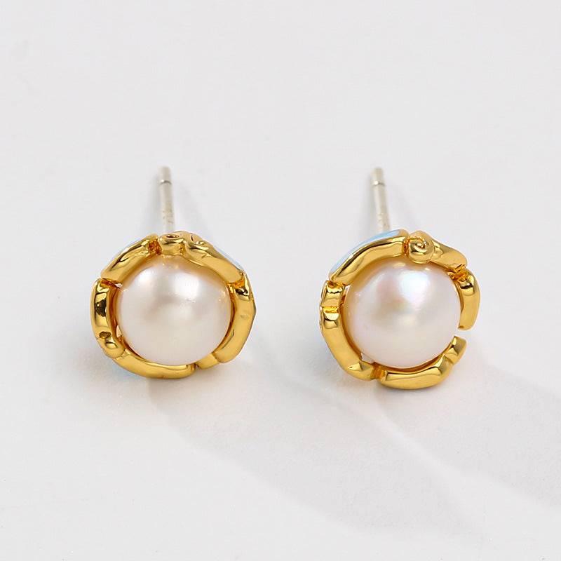 Exquisite Enamel Flower Ear Studs adorned with New Freshwater Pearls - Passion Pulse Adult