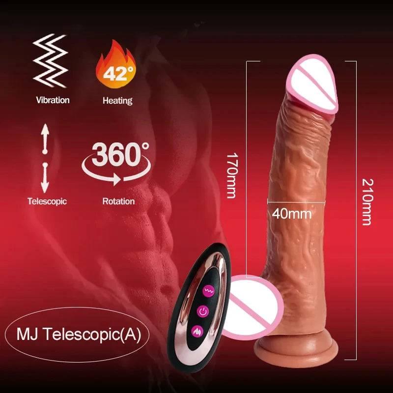 Realistic Telescopic Vibrator – Heated Thrusting Dildo & Anal Plug for Women - Passion Pulse Adult