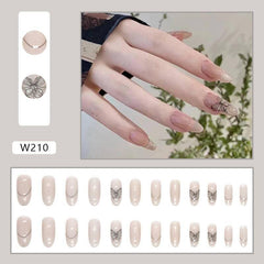 Butterfly Almond-Shaped Press-On Nails with Glitter & Floral Accents Butterfly - 24 Piece Fashion Set - Passion Pulse Adult