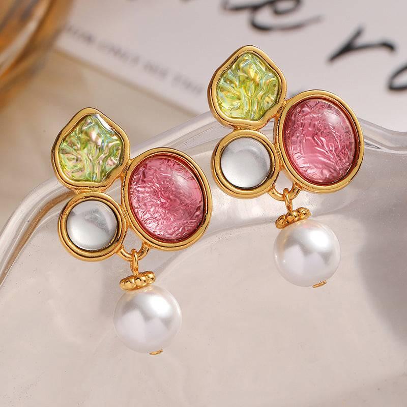 Colorful Glass Pearl Stud Earrings - Passion Pulse Adult