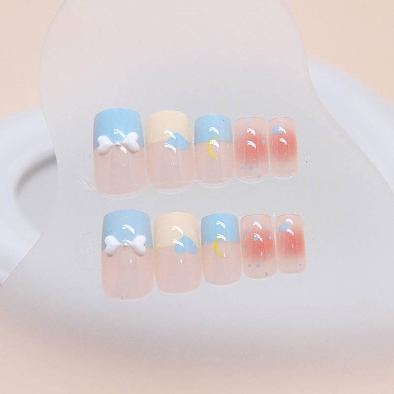 Cute nail art nail patch wearable and removable polka dot moon love butterfly French nail patch - Passion Pulse Adult