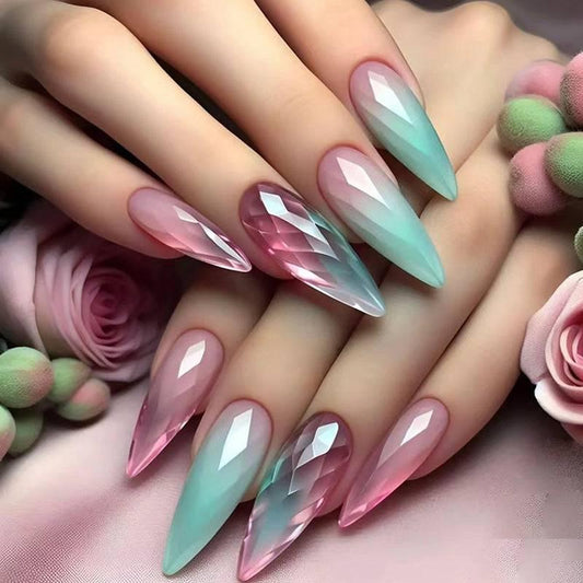 Gradient Wearing Nail Green Pink Glue - Passion Pulse Adult