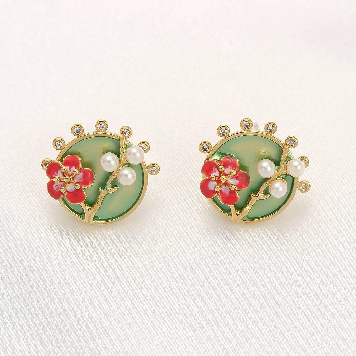 Oil Painting Flower Pearl Earrings - Passion Pulse Adult