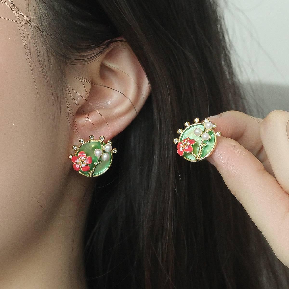 Oil Painting Flower Pearl Earrings - Passion Pulse Adult