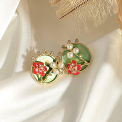 Oil Painting Flower Pearl Earrings - Passion Pulse Adult