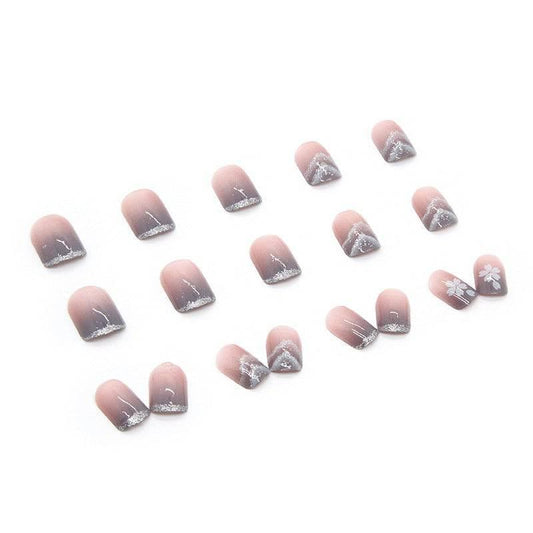 Short and thin new nail tips blue gradient smudged shiny fragments nail tips - Passion Pulse Adult