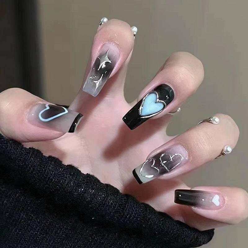 Silver Heart Shaped Star Fake Nails - Passion Pulse Adult