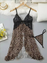 Romantic Lace Ruffle Lingerie Set - Deep V Slip Dress with Matching Thong - Passion Pulse Adult