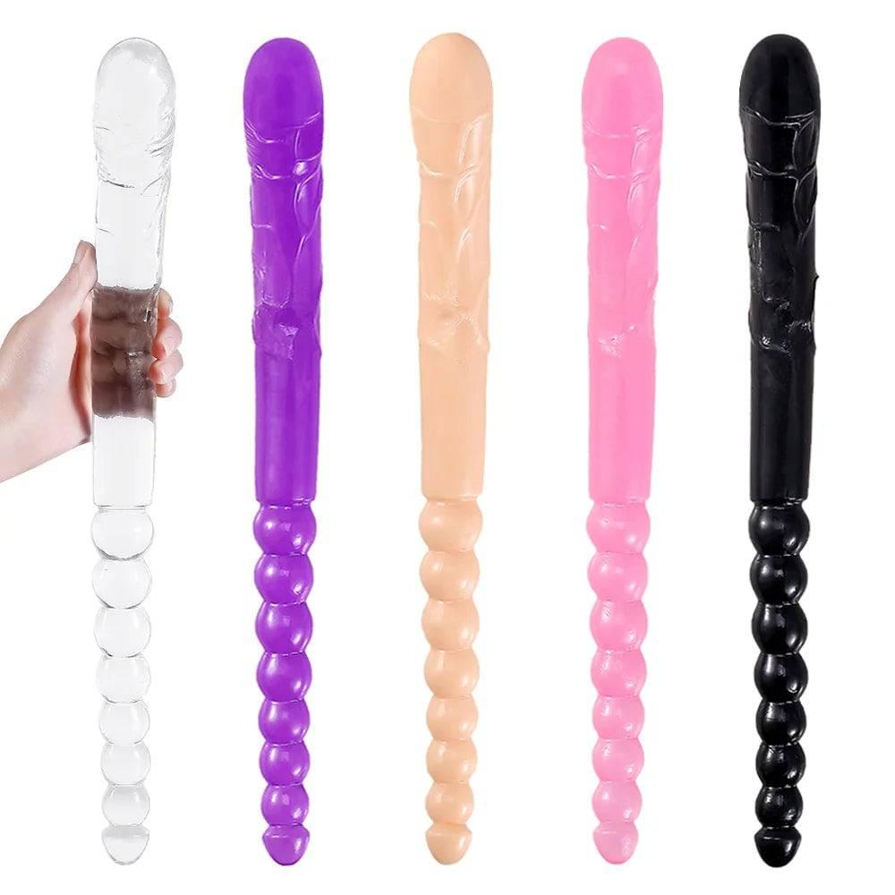 370mm Extra Long Soft Double Head Dildo Toy For Adult Flexible Jelly Vagina Anal Women Gay Lesbian Ended Dong Penis Artificial - Passion Pulse Adult