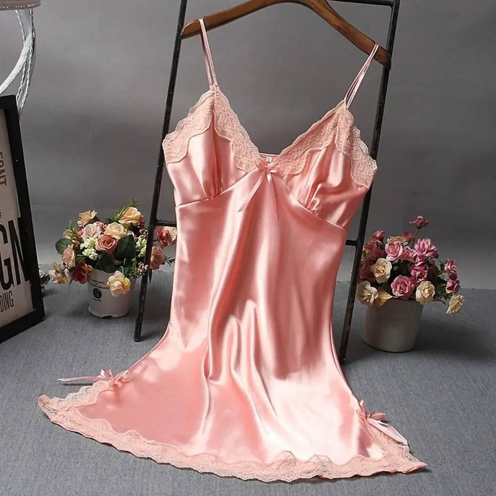 Luxury Silk Satin Nightdress with Lace Patchwork - Sexy Camisole Sleepwear for Women - Passion Pulse Adult