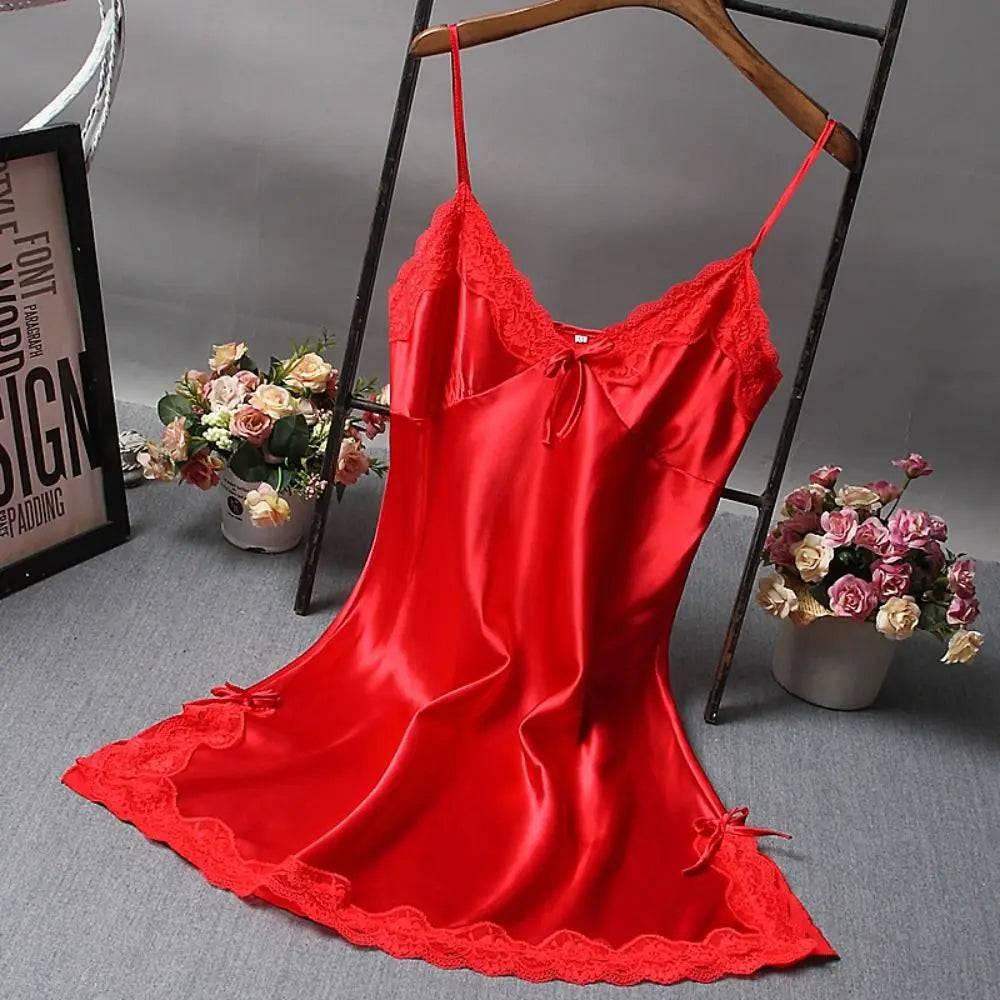 Luxury Silk Satin Nightdress with Lace Patchwork - Sexy Camisole Sleepwear for Women - Passion Pulse Adult