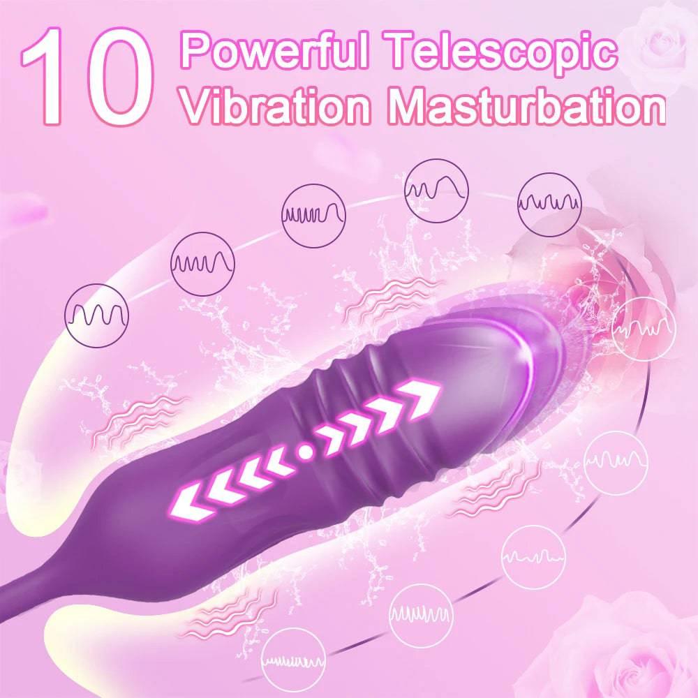 Rose Vibrator with Tongue Licking & Telescopic Dildo - Passion Pulse Adult
