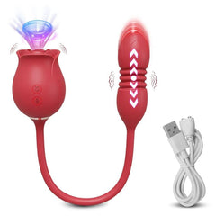 Rose Vibrator with Tongue Licking & Telescopic Dildo - Passion Pulse Adult