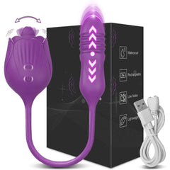Rose Vibrator with Tongue Licking & Telescopic Dildo - Passion Pulse Adult