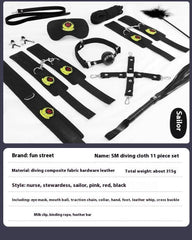 SM 11-Piece Set: Rope, Handcuffs, Nipple Clamps, Ball Gag - Passion Pulse Adult