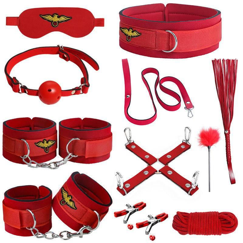 SM 11-Piece Set: Rope, Handcuffs, Nipple Clamps, Ball Gag - Passion Pulse Adult