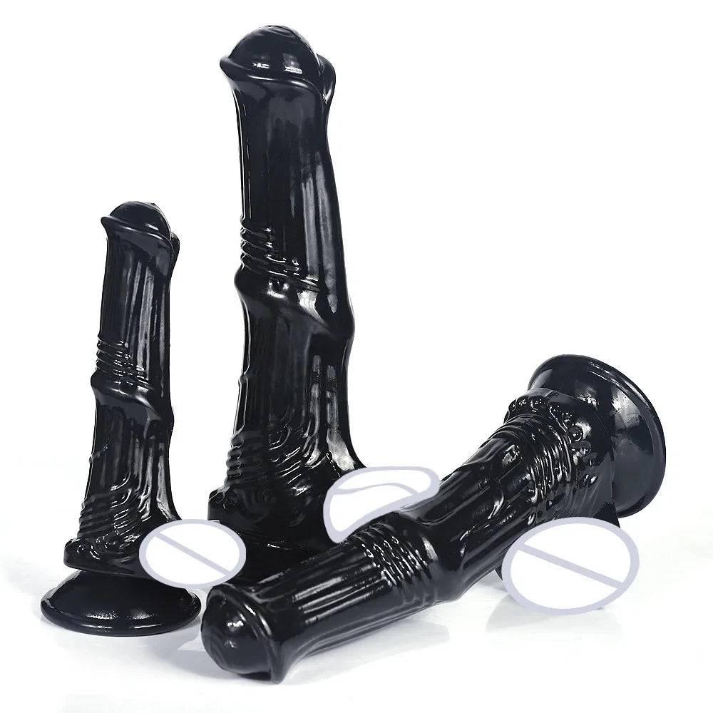 Huge Transparent Black Horse Dildo - Realistic TPE with Strong Suction Cup - Passion Pulse Adult