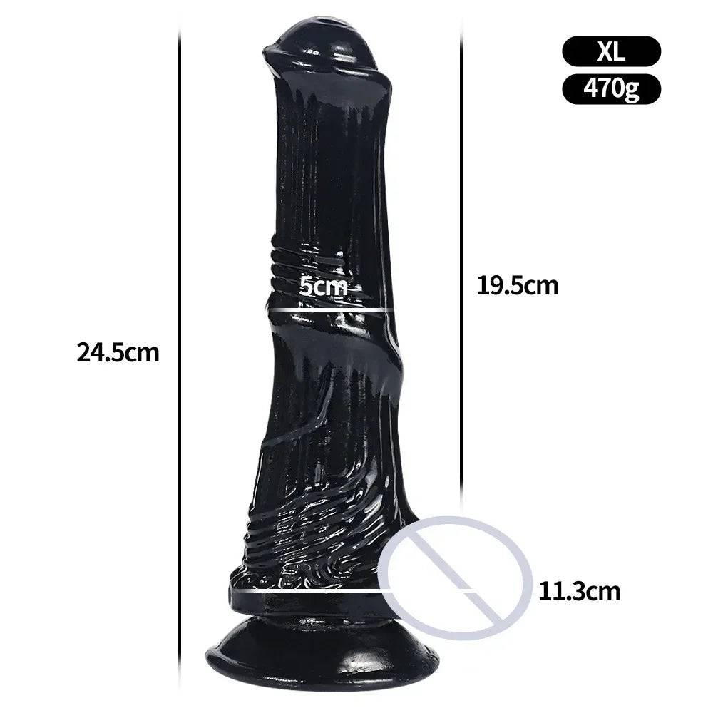 Huge Transparent Black Horse Dildo - Realistic TPE with Strong Suction Cup - Passion Pulse Adult