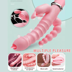 3-in-1 Dildo Vibrator – Tongue Licking, G-Spot & Clit Stimulator - Passion Pulse Adult