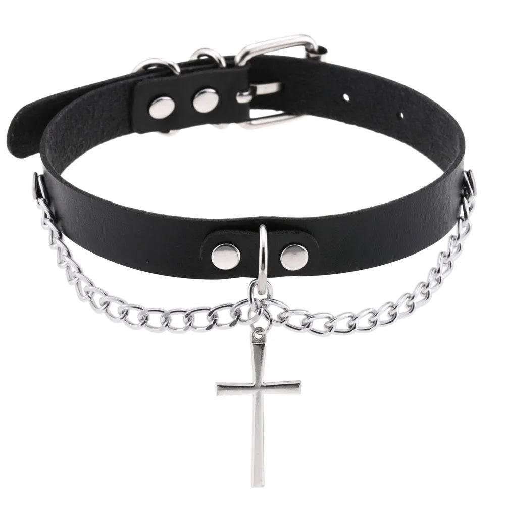 Harajuku Punk Rock Rivet Goth Choker | PU Leather Collar with Heart, Cross & Spikes | Hip Hop Bondage Jewelry for Women - Passion Pulse Adult