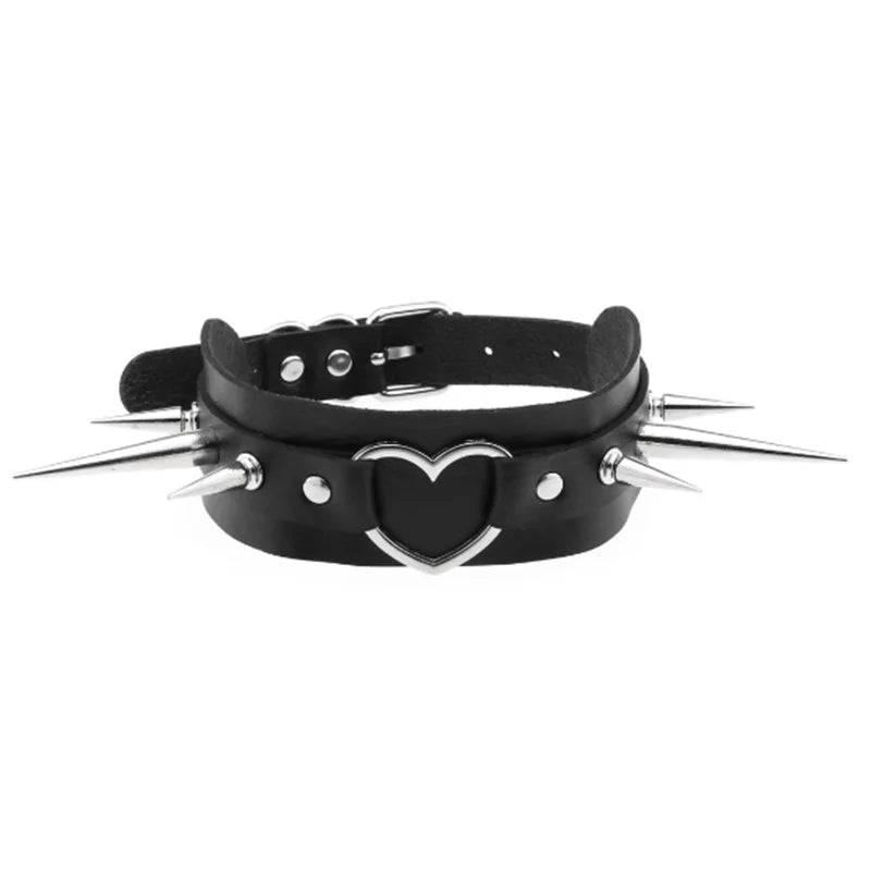 Harajuku Punk Rock Rivet Goth Choker | PU Leather Collar with Heart, Cross & Spikes | Hip Hop Bondage Jewelry for Women - Passion Pulse Adult