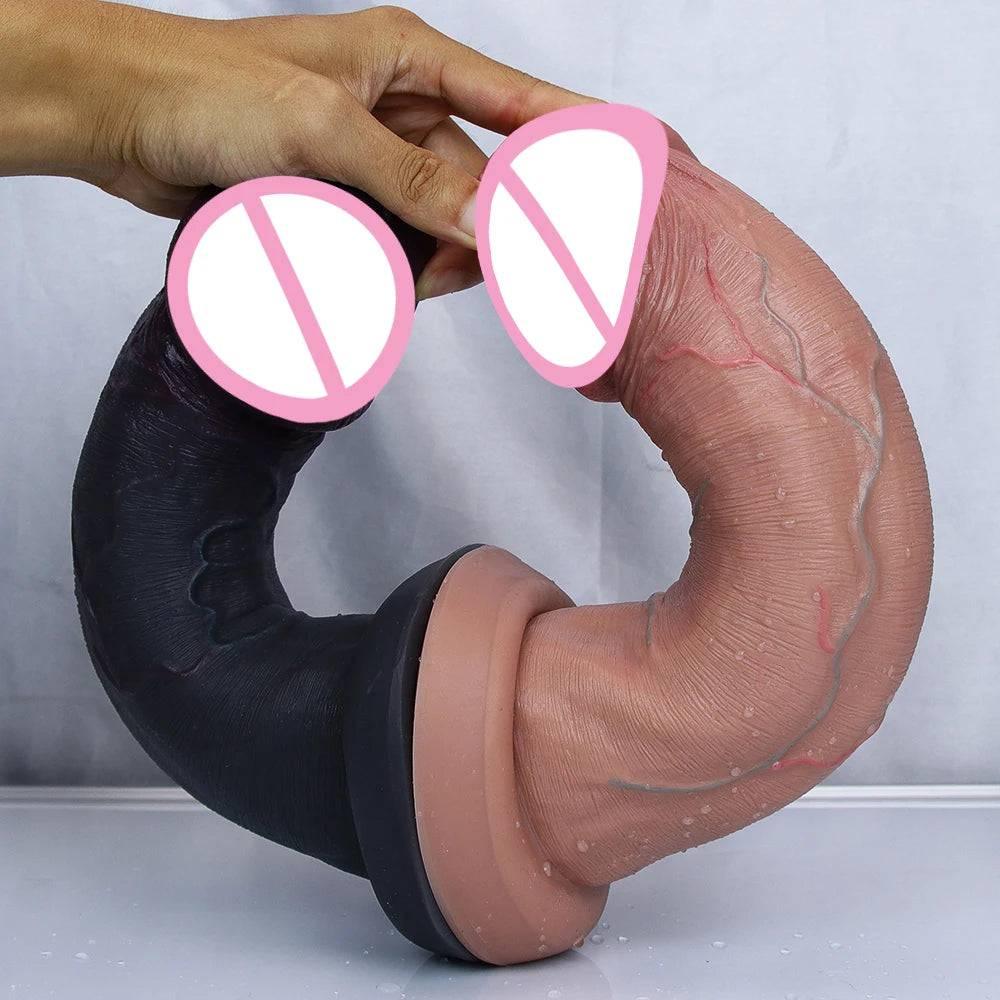 Huge Soft Realistic Dildo with Suction Cup - Double-Layer Design - Passion Pulse Adult