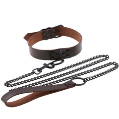 Collar BDSM ajustable con correa – Gargantilla con remaches y cadena de acero para juegos de rol y bondage en pareja.