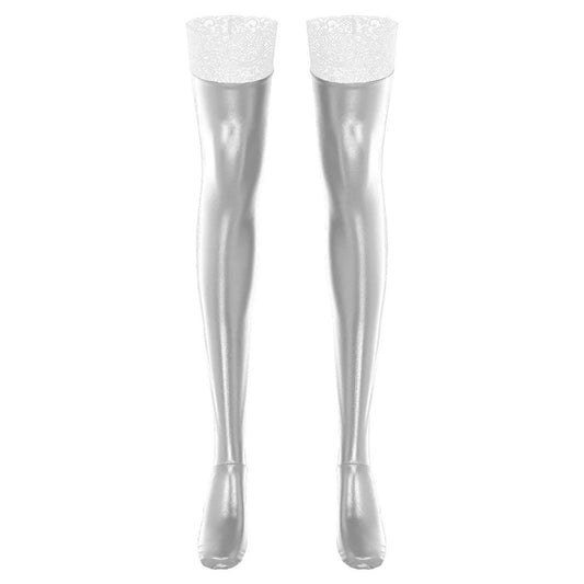 Wet Look Faux Leather Thigh-High Stockings - Passion Pulse Adult