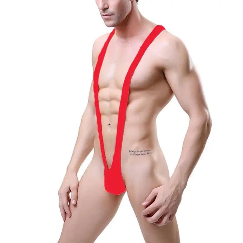 Men's Stretch Mankini V-Sling Bodysuit - Passion Pulse Adult