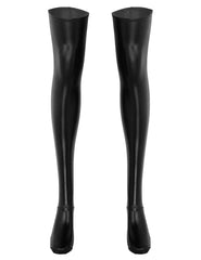 Wet Look Faux Leather Thigh-High Stockings - Passion Pulse Adult