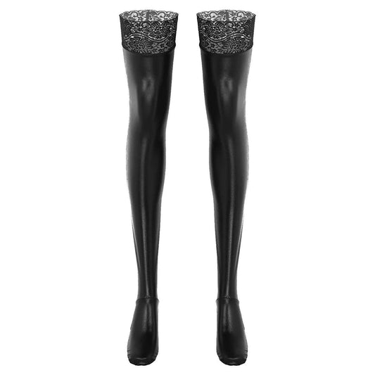 Wet Look Faux Leather Thigh-High Stockings - Passion Pulse Adult