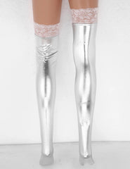 Wet Look Faux Leather Thigh-High Stockings - Passion Pulse Adult