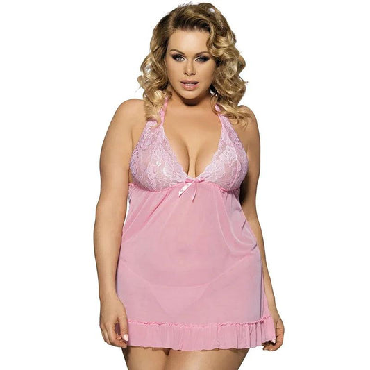 Sexy Plus Size Lingerie – Transparent Lace Babydoll V-Neck Mesh Pajamas (Up to 6XL) - Passion Pulse Adult