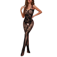 Open Bra Crotchless Lace Bodystocking with Fishnet Design - Passion Pulse Adult