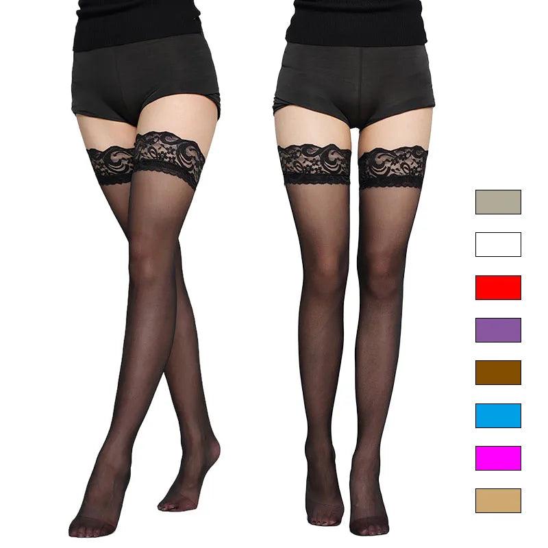 Women's Floral Lace Patchwork Over Knee Thigh High Socks – Silicone Transparent - Passion Pulse Adult