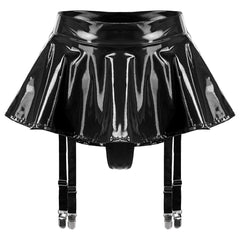 Wet Look Mini Skirt with Garter & Thong - Passion Pulse Adult